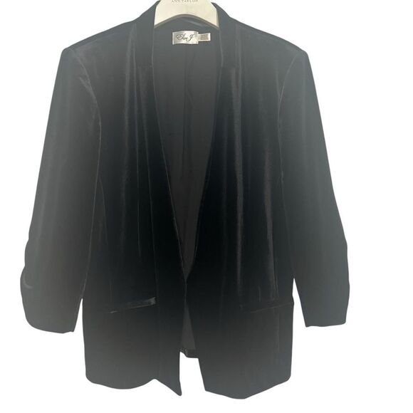 Eliza J Velvet Blazer Jacket Womens XL Black 3/4 Sleeve - Picture 2 of 6